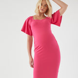 Kim Flare Sleeve Dress - Hot Pink