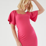 Kim Flare Sleeve Dress - Hot Pink