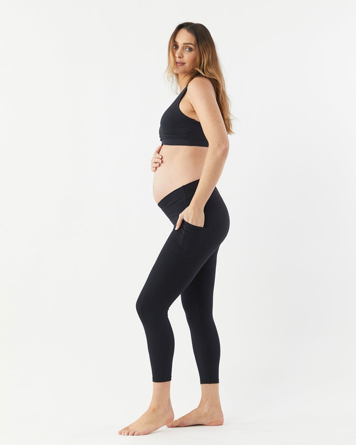Enerful Women's Maternity Workout Leggings Over The Belly Pregnancy Active  Wear Athletic Yoga Pants with Pockets Dark Grey XX-Large