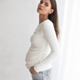 Bamboo Rib Feeding Top - White