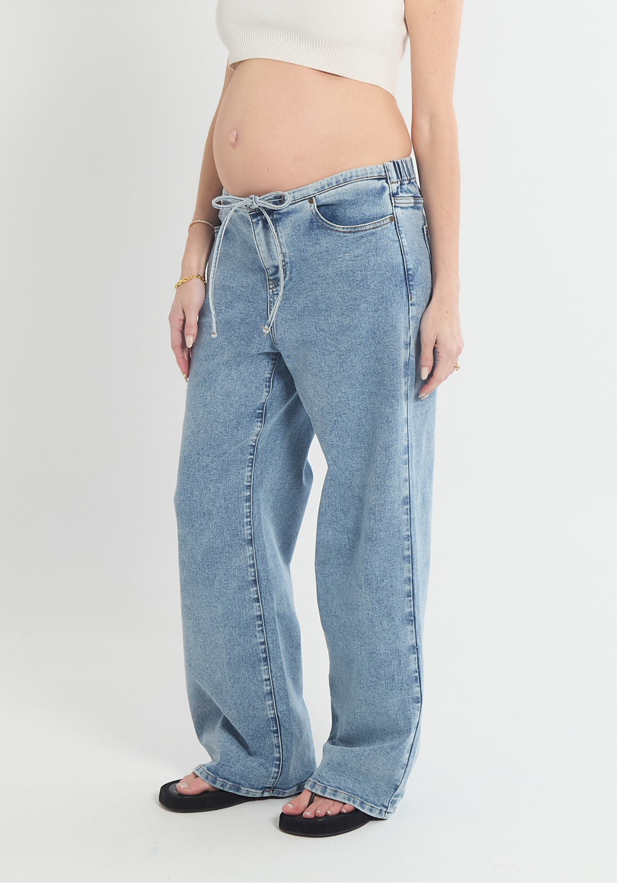 Relaxed Wide Leg Drawstring Jeans