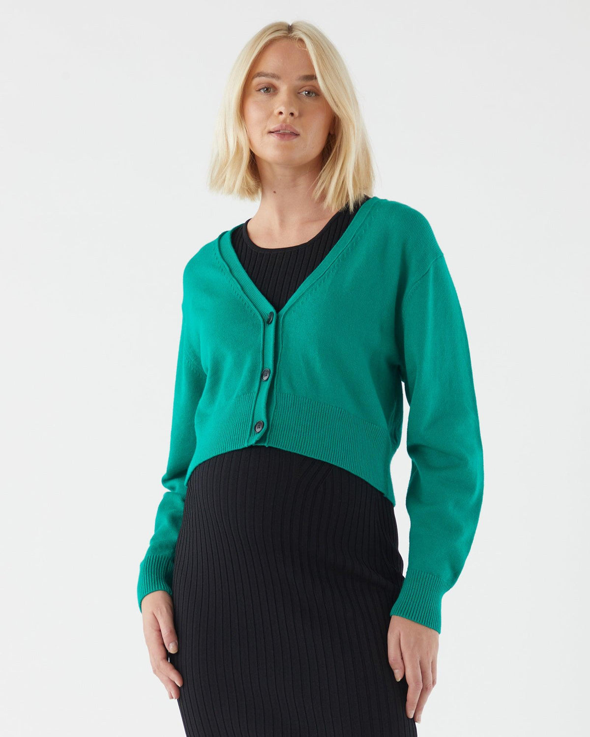 Essential 2-tone Crop Cardigan, Green main image 0