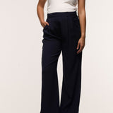 Wide Leg Pleated Pants - French Navy