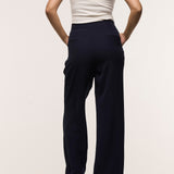 Wide Leg Pleated Pants - French Navy