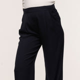 Wide Leg Pleated Pants - French Navy