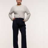 Wide Leg Pleated Pants - French Navy
