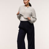 Wide Leg Pleated Pants - French Navy